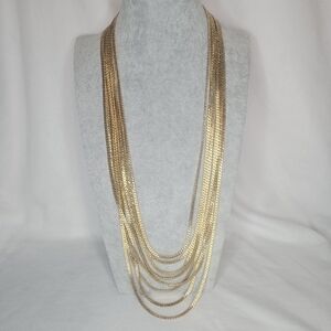 Vintage Monet Brushed Gold Tone 8 Strand Chain Necklace EUC 27" - 34" 60s-80s